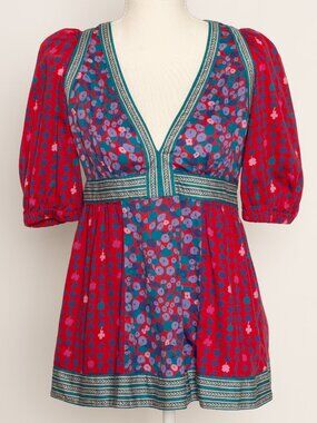 Marc Jacobs Y2K Vintage Babydoll Cottagecore Peasant Colorful Floral Top Size 2